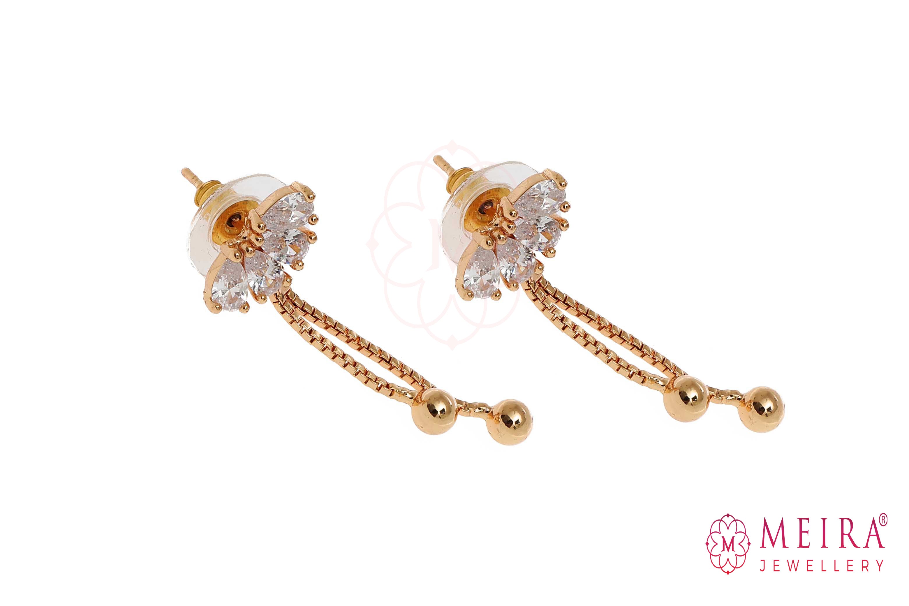 Indian Jewellery from Meira Jewellery:Earrings,Rose Gold Plated CZ Studded Drop Earring