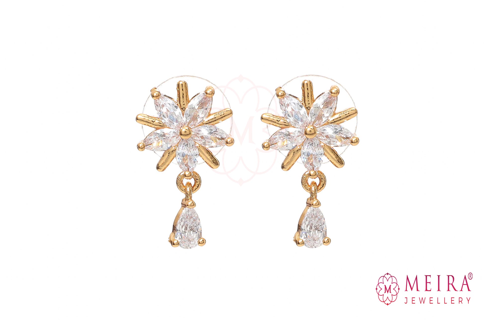 Rose Gold Plated Floral design CZ studded Stud Earring with pearl drop