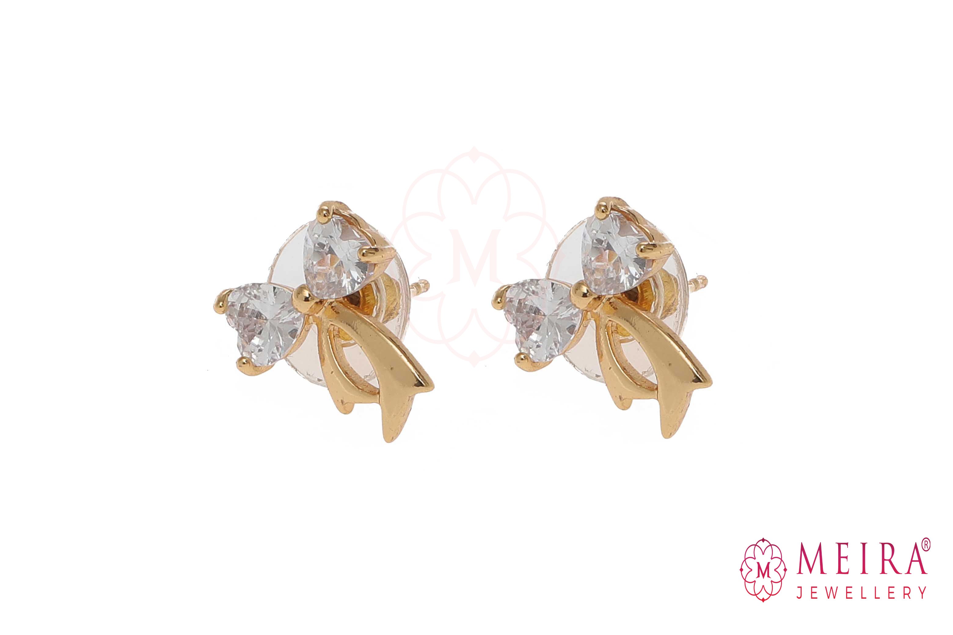 Indian Jewellery from Meira Jewellery:Earrings,Rose Gold Plated Bow design CZ studded Stud Earring