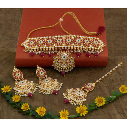 Golden and white combination Beads studded Kanthi with AD Pendal