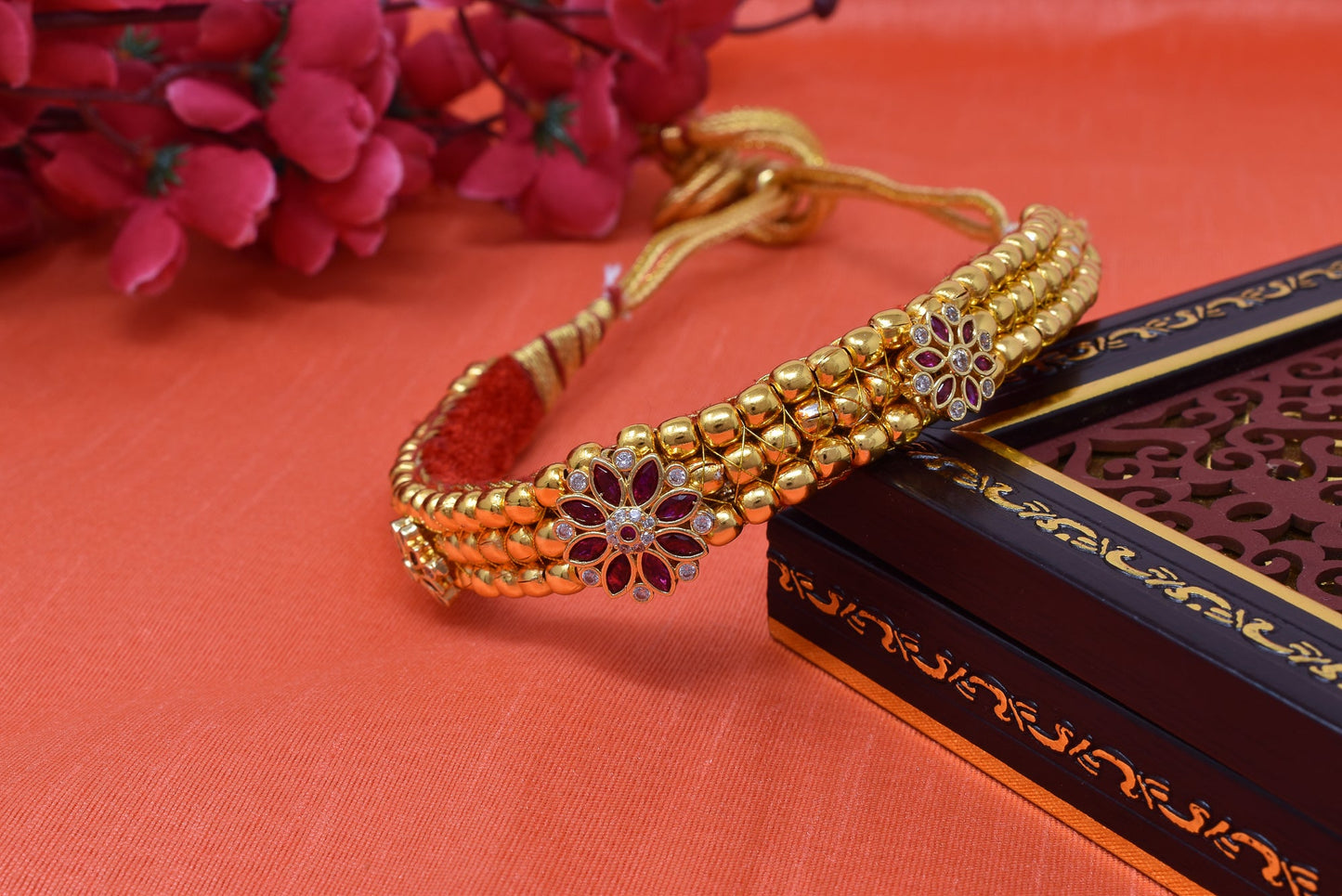 Traditional Golden Beads studded Kanthi with AD Pendal