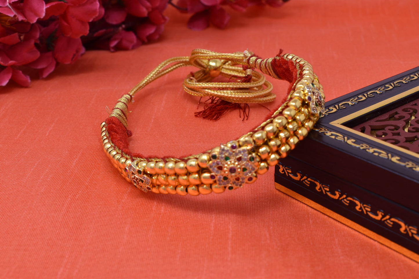 Traditional Golden Beads studded Kanthi with AD Pendal