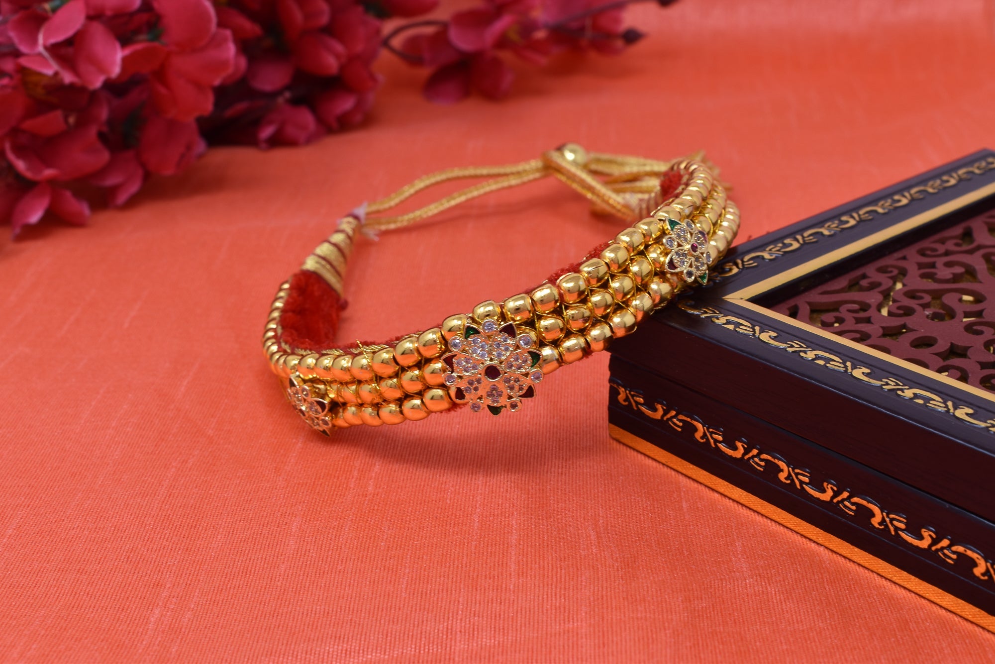 Traditional Golden Beads studded Kanthi with AD Pendal