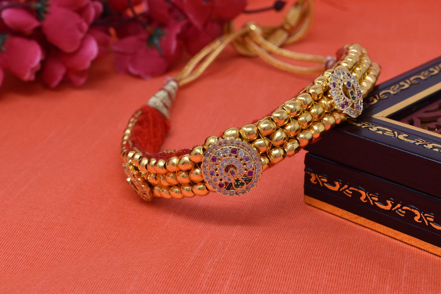 Traditional Golden Beads studded Kanthi with AD Pendal