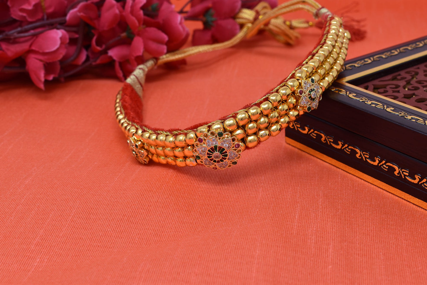 Traditional Golden Beads studded Kanthi with AD Pendal