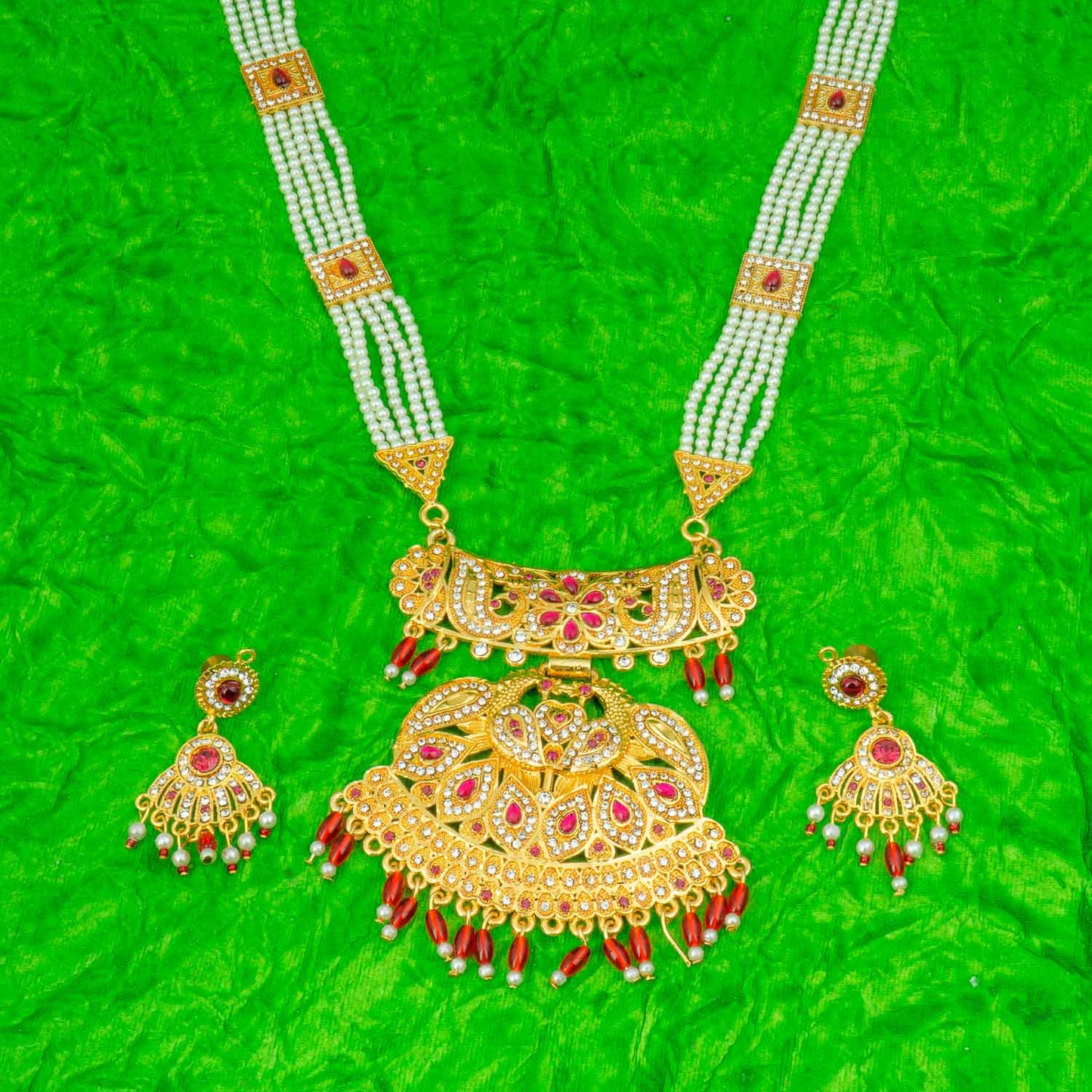 Traditional Gold Plated American Diamond Work Long set Rani Haar