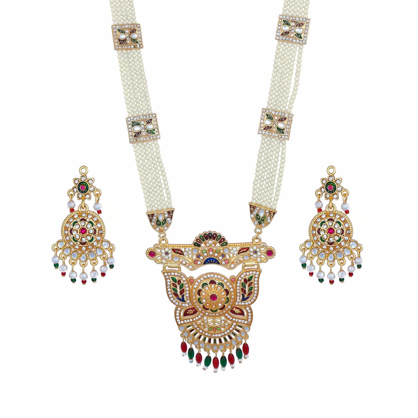 Traditional Gold Plated American Diamond Work Long set Rani Haar