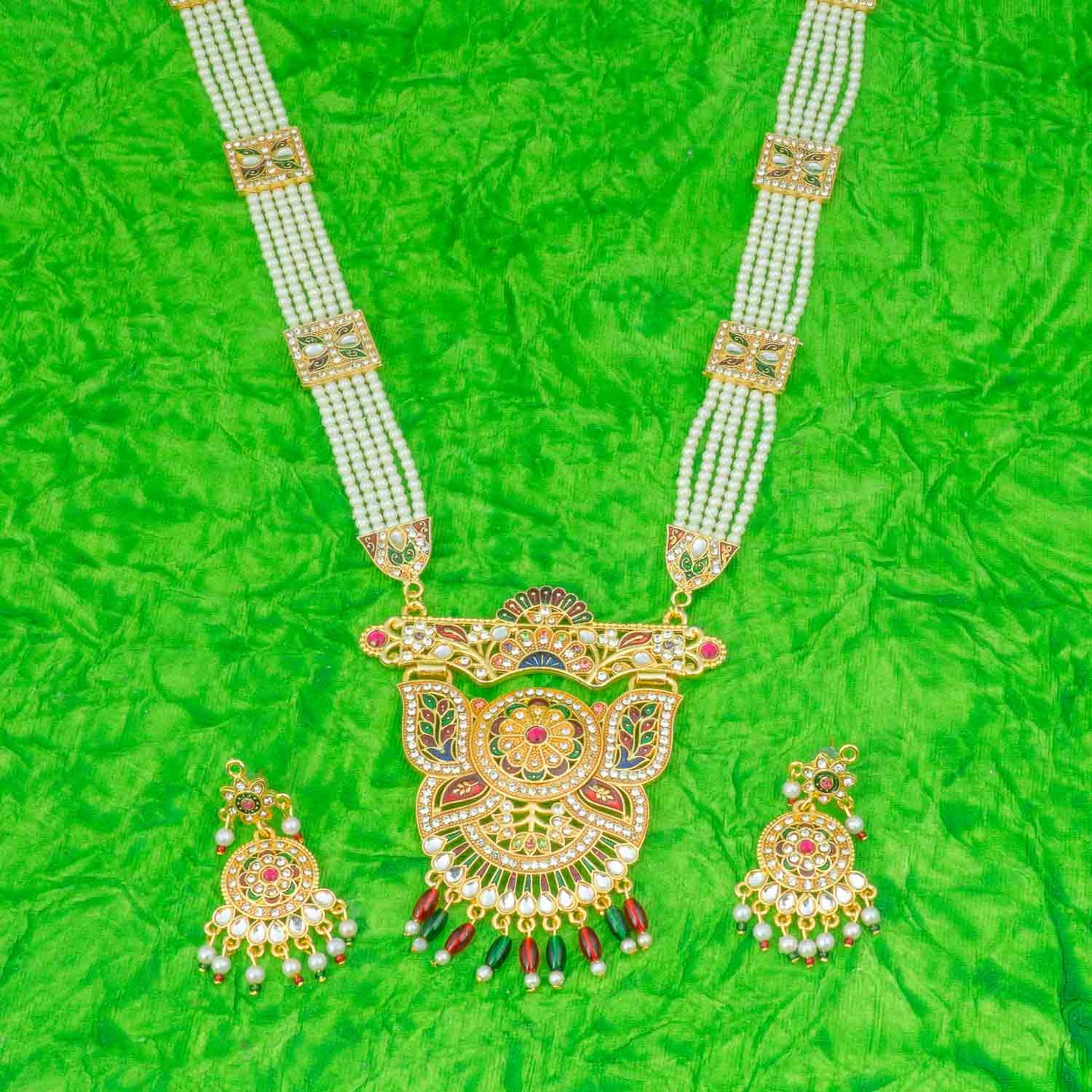 Traditional Gold Plated American Diamond Work Long set Rani Haar