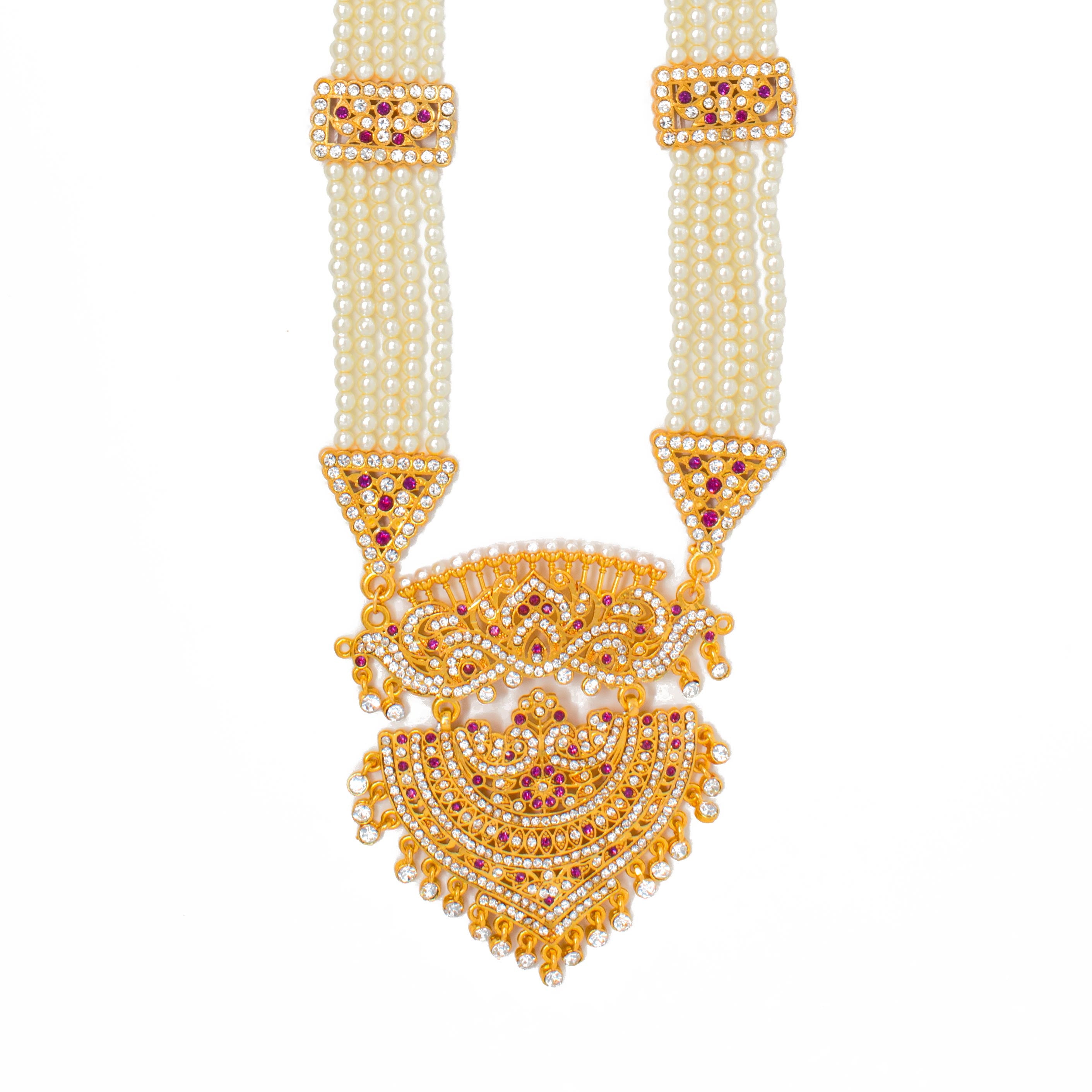 Traditional Gold Plated American Diamond Work Long set with Moti Mala Chain