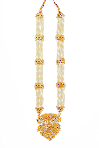 Traditional Gold Plated American Diamond Work Long set with Moti Mala Chain