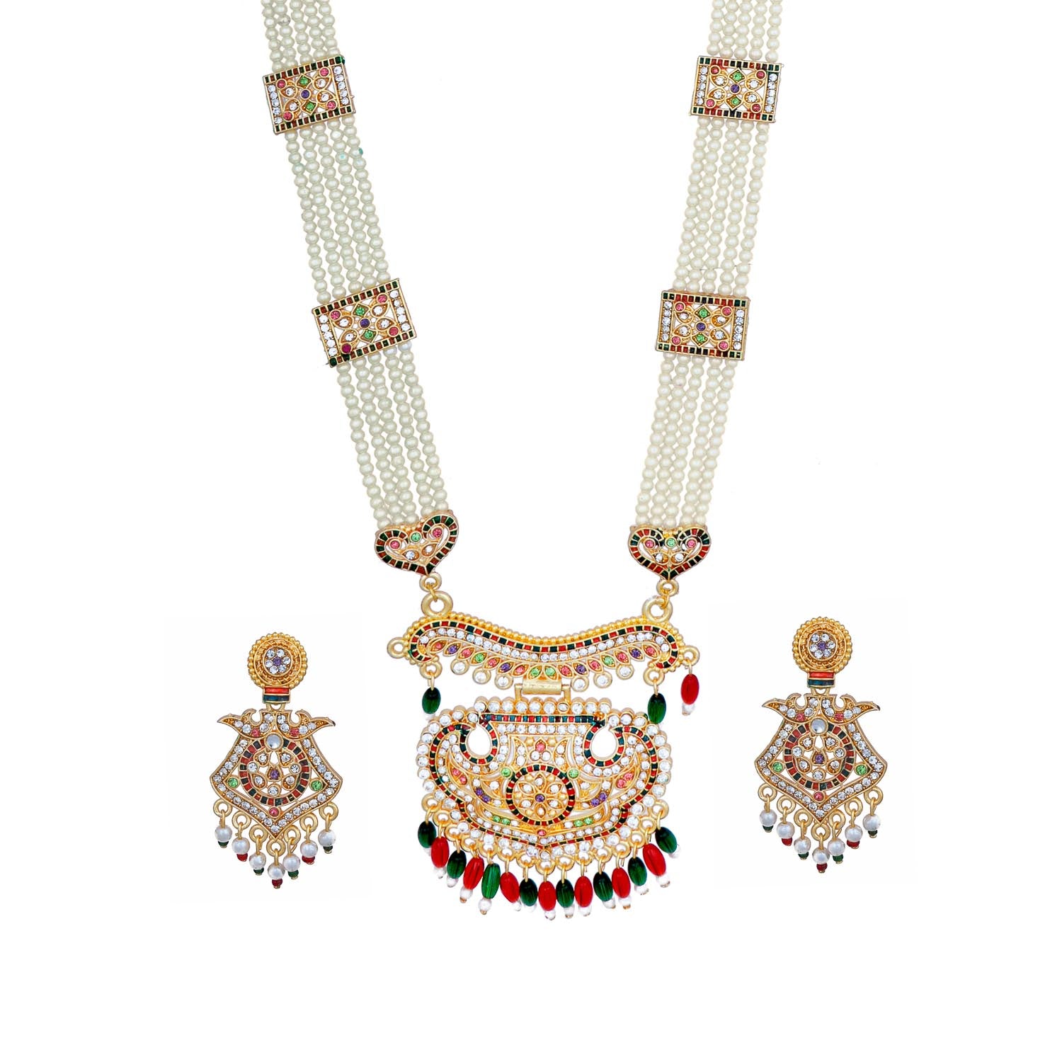 Traditional Gold Plated American Diamond Work Long set Rani Haar