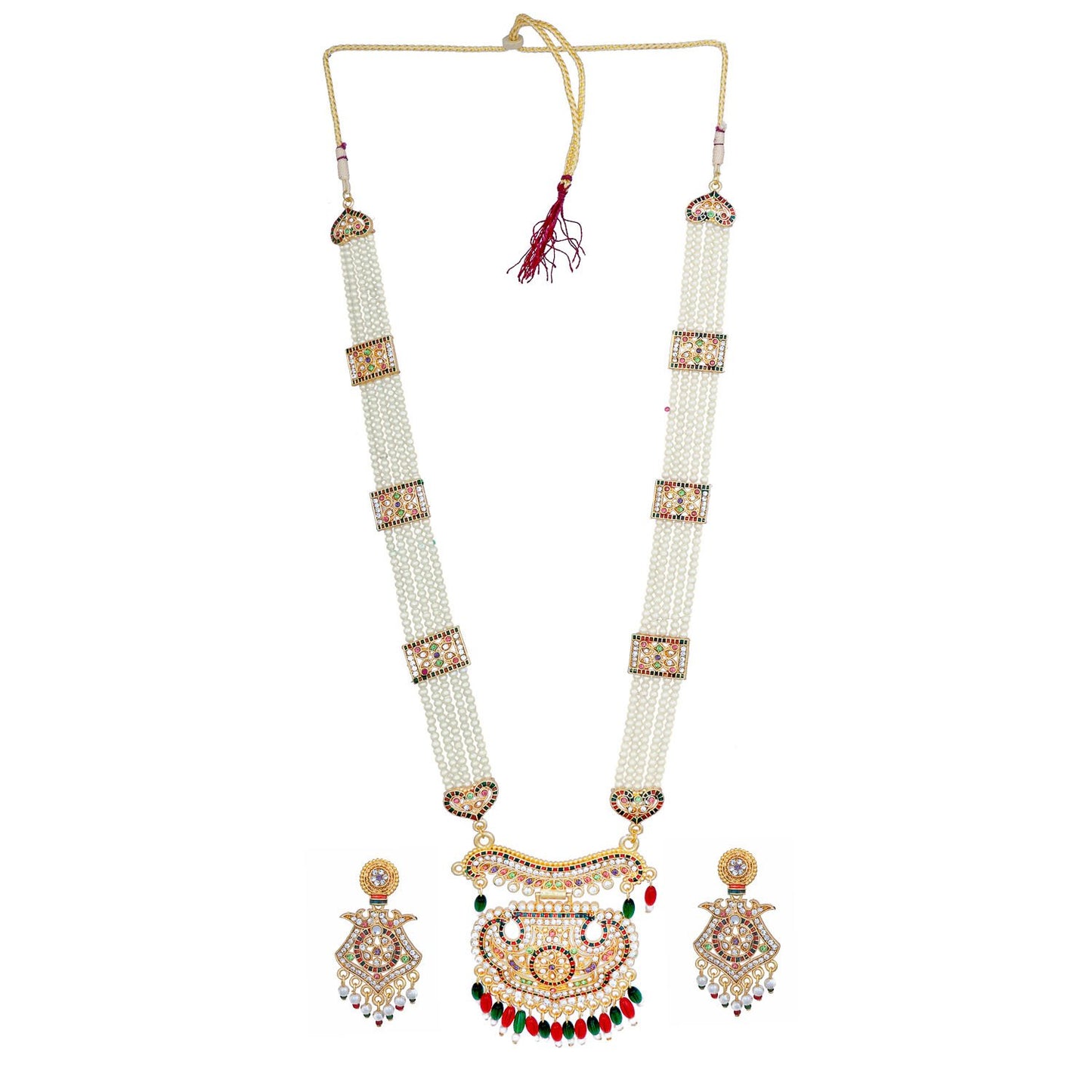 Traditional Gold Plated American Diamond Work Long set Rani Haar