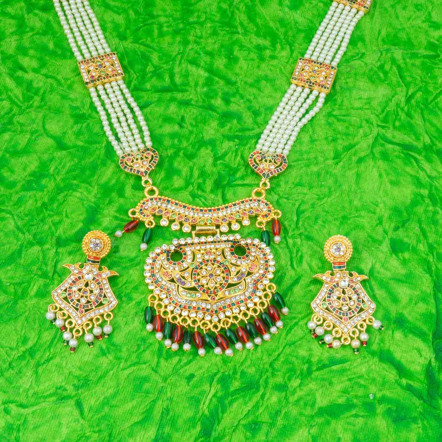 Traditional Gold Plated American Diamond Work Long set Rani Haar