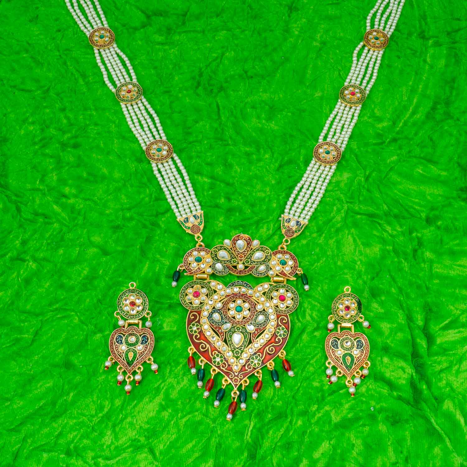 Traditional Gold Plated American Diamond Work Long set Rani Haar