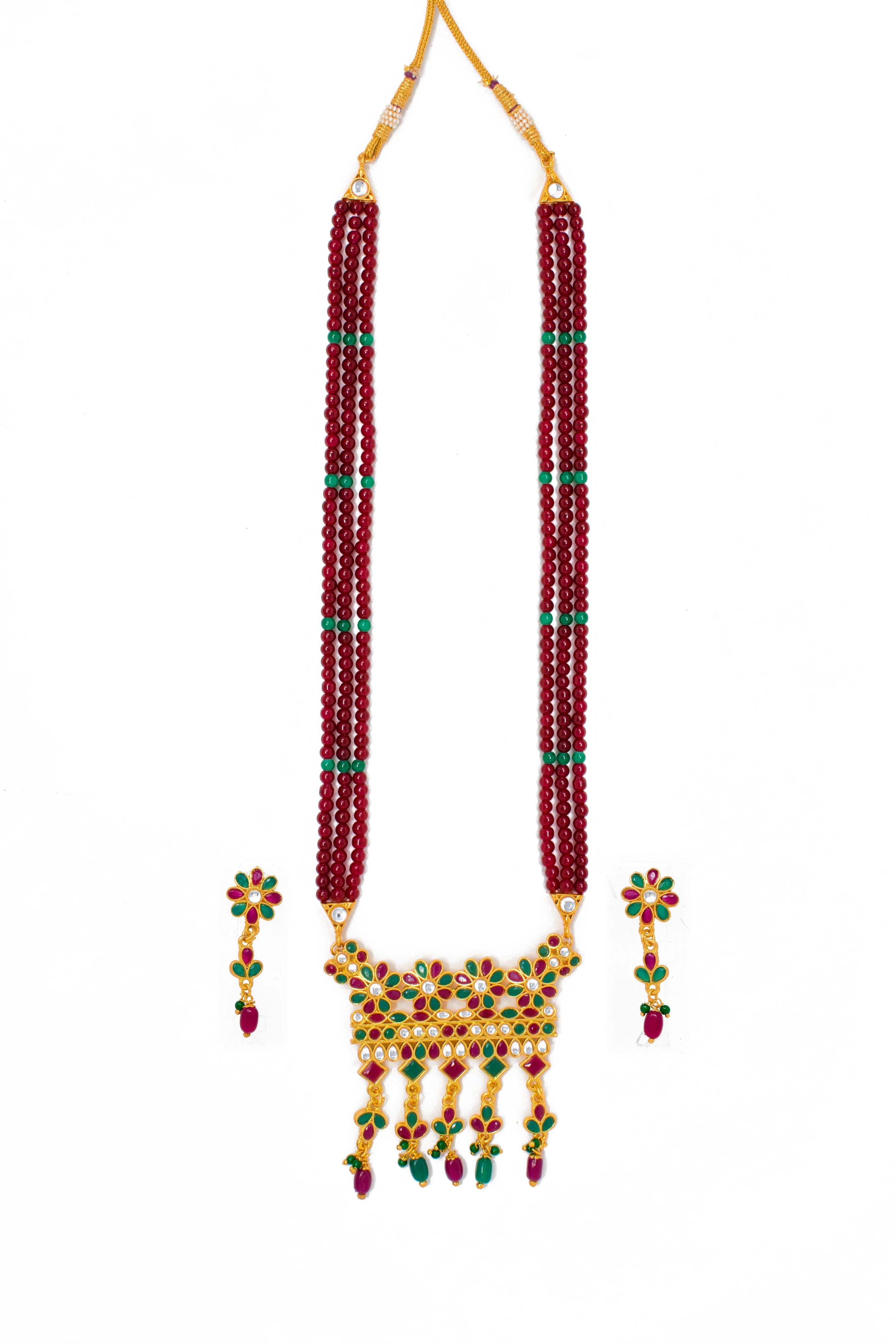Ethnic Gold Plated Multy color Kundan Work Long set with Moti Mala Chain