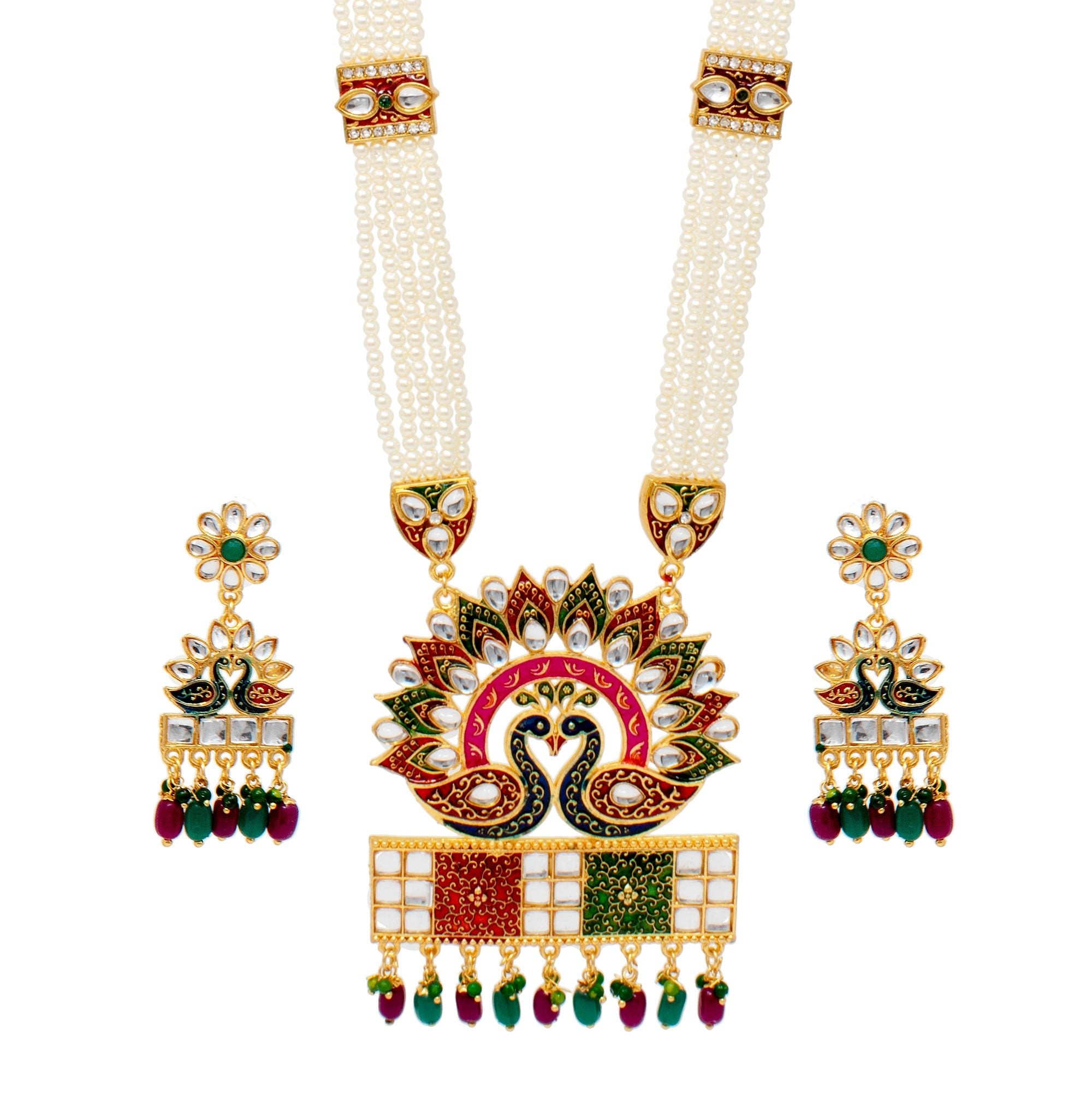 Kundan Studded Pearl Necklace Set with Earring