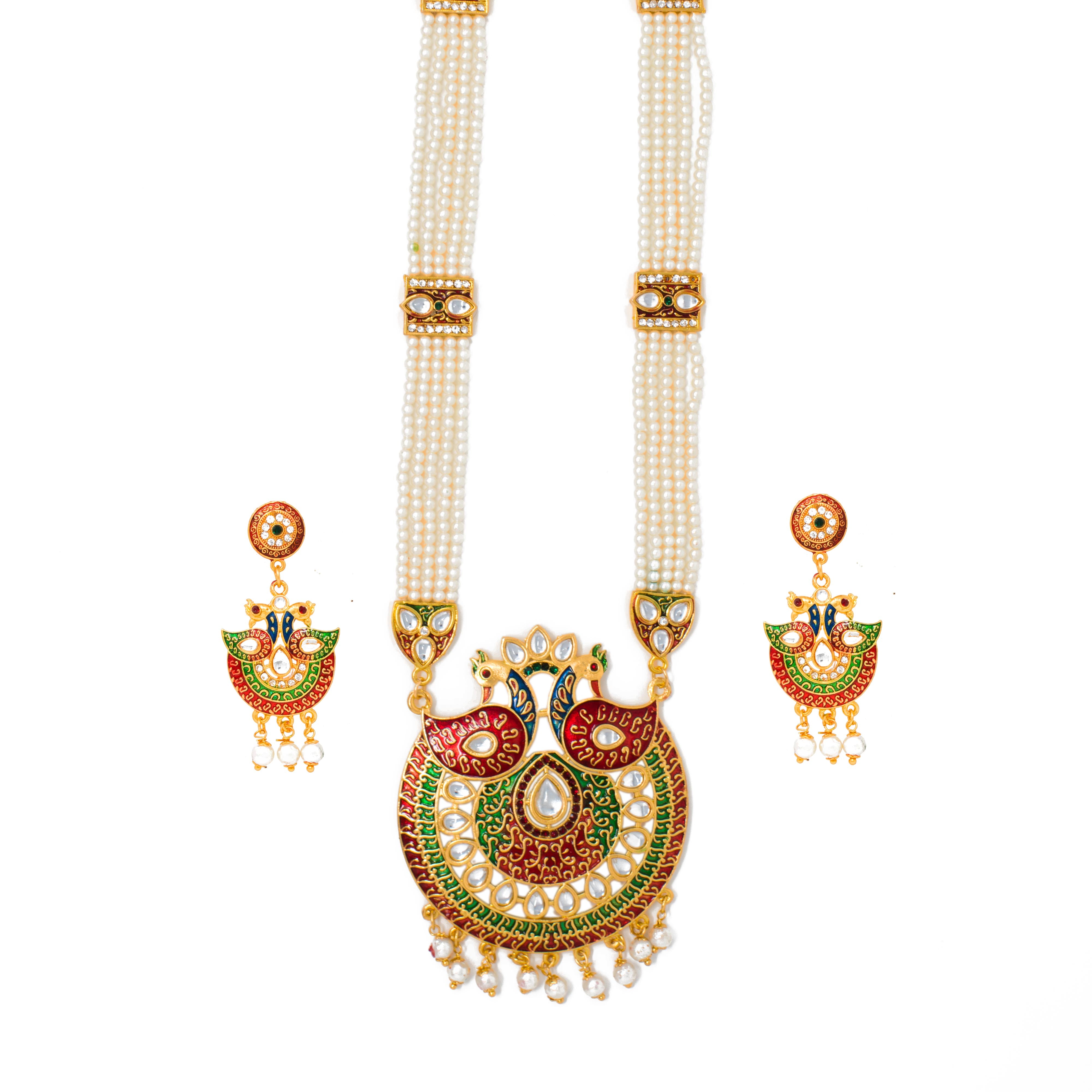 Lavish Gold Plated Meenakari Work Long set with Moti Mala Chain