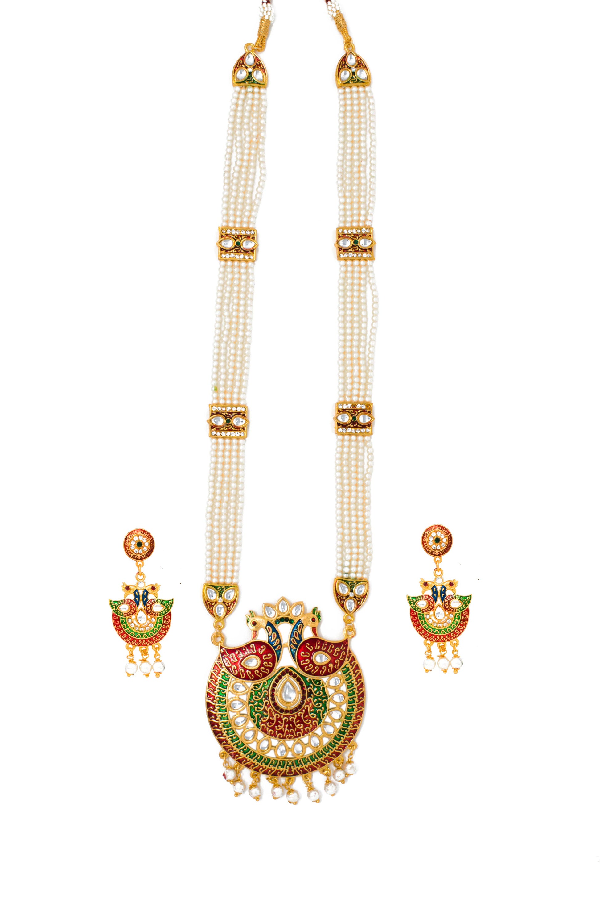 Lavish Gold Plated Meenakari Work Long set with Moti Mala Chain