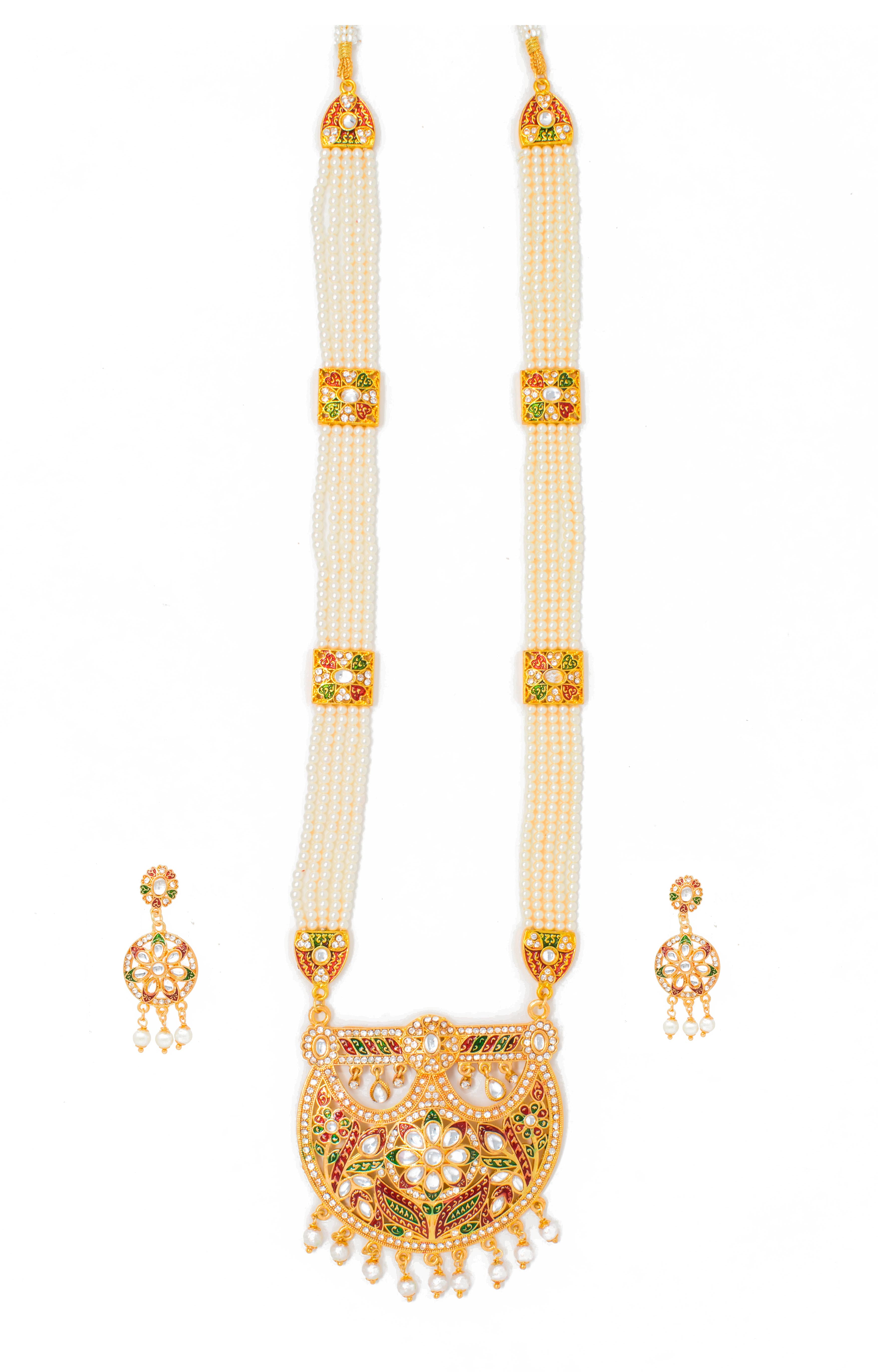 Fashionable Gold Plated Meenakari and Kundan Work Long set with Moti Mala Chain