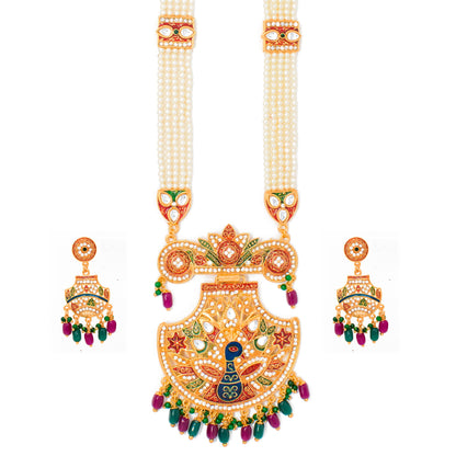 Attractive Gold Plated Meenakari and AD Work Long set with Moti Mala Chain