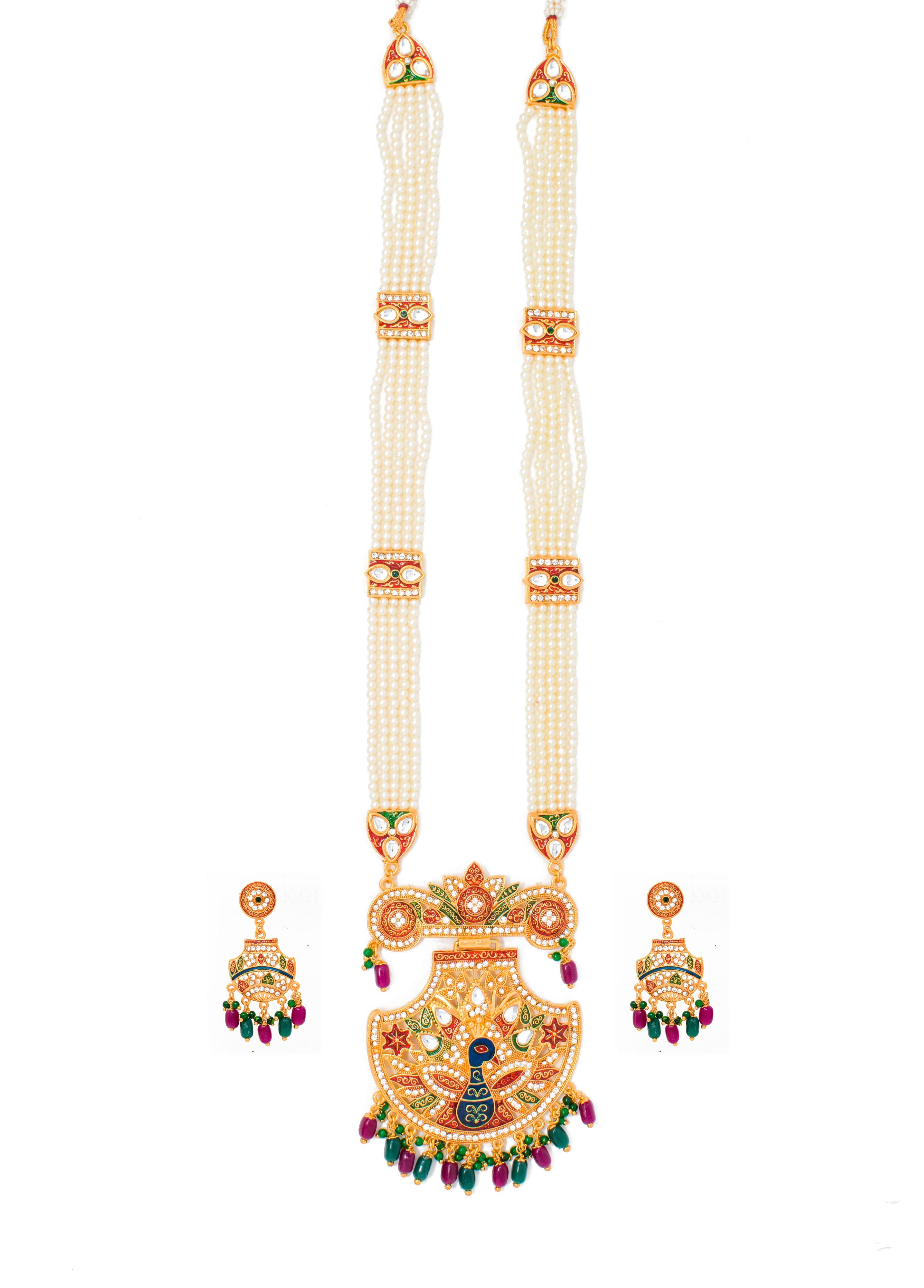 Attractive Gold Plated Meenakari and AD Work Long set with Moti Mala Chain