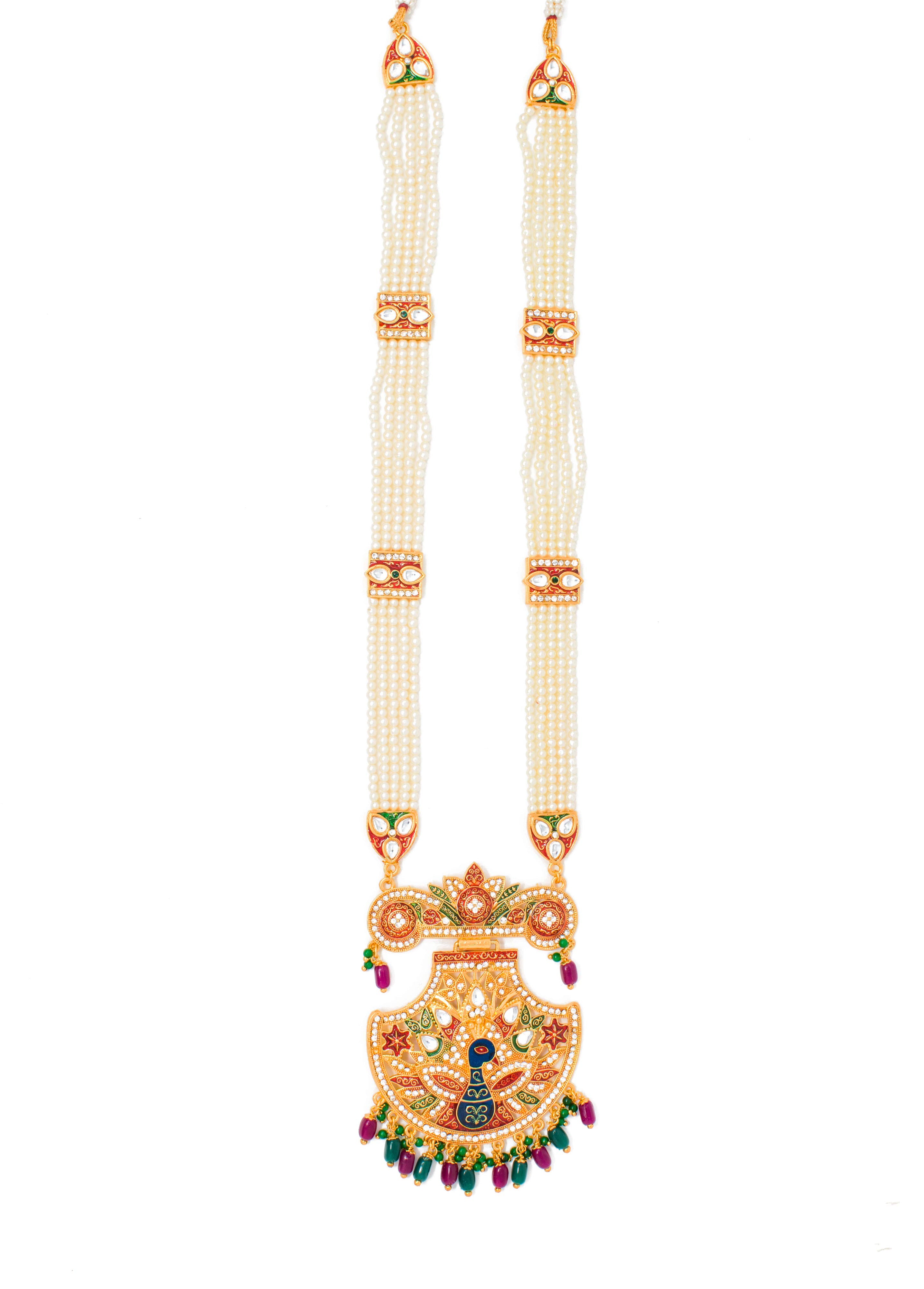 Attractive Gold Plated Meenakari and AD Work Long set with Moti Mala Chain