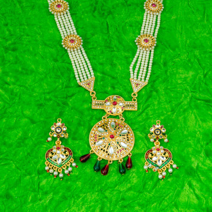 Traditional Gold Plated American Diamond Work Long set Rani Haar