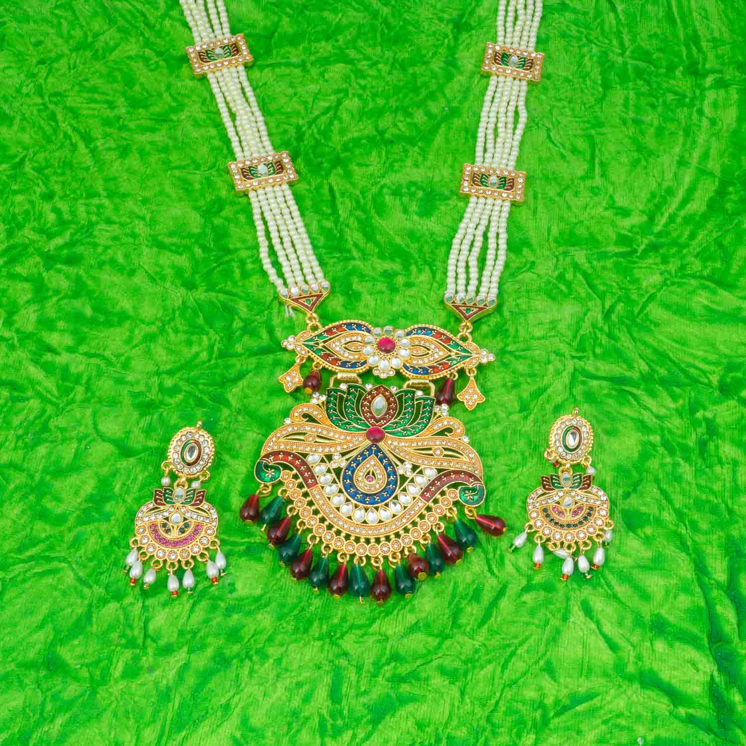 Traditional Gold Plated American Diamond Work Long set Rani Haar