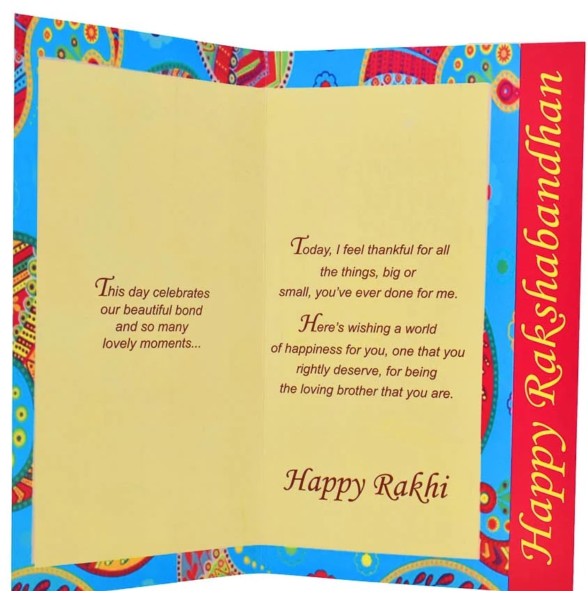 Swastik AD Rakhi (Set of 3) with Roli Chawal and Raksha Bandhan Greeting Card For Men/Boys