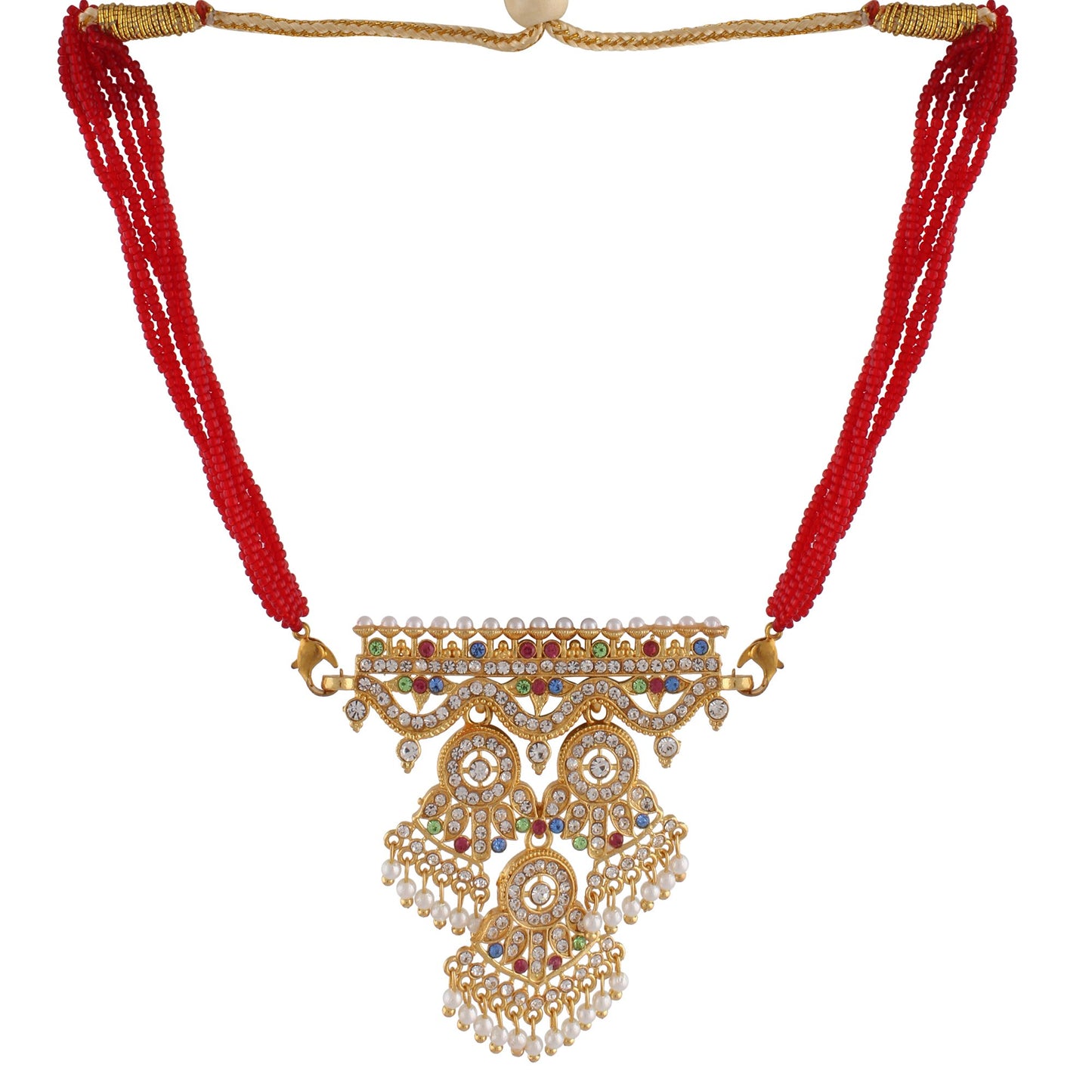 Indian Jewellery from Meira Jewellery:Rajasthani Jewellery,Rajasthani Rajputi Golden Aad American Diamond pearl multi strand for Women