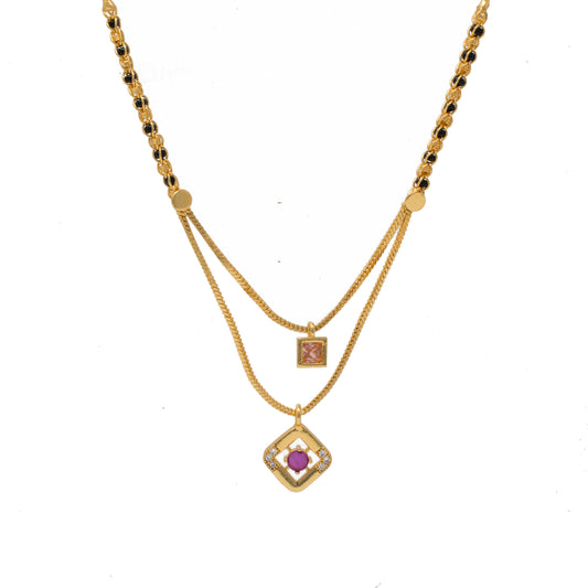 Eye catchy two step Mangalsutra with Pink Pendants