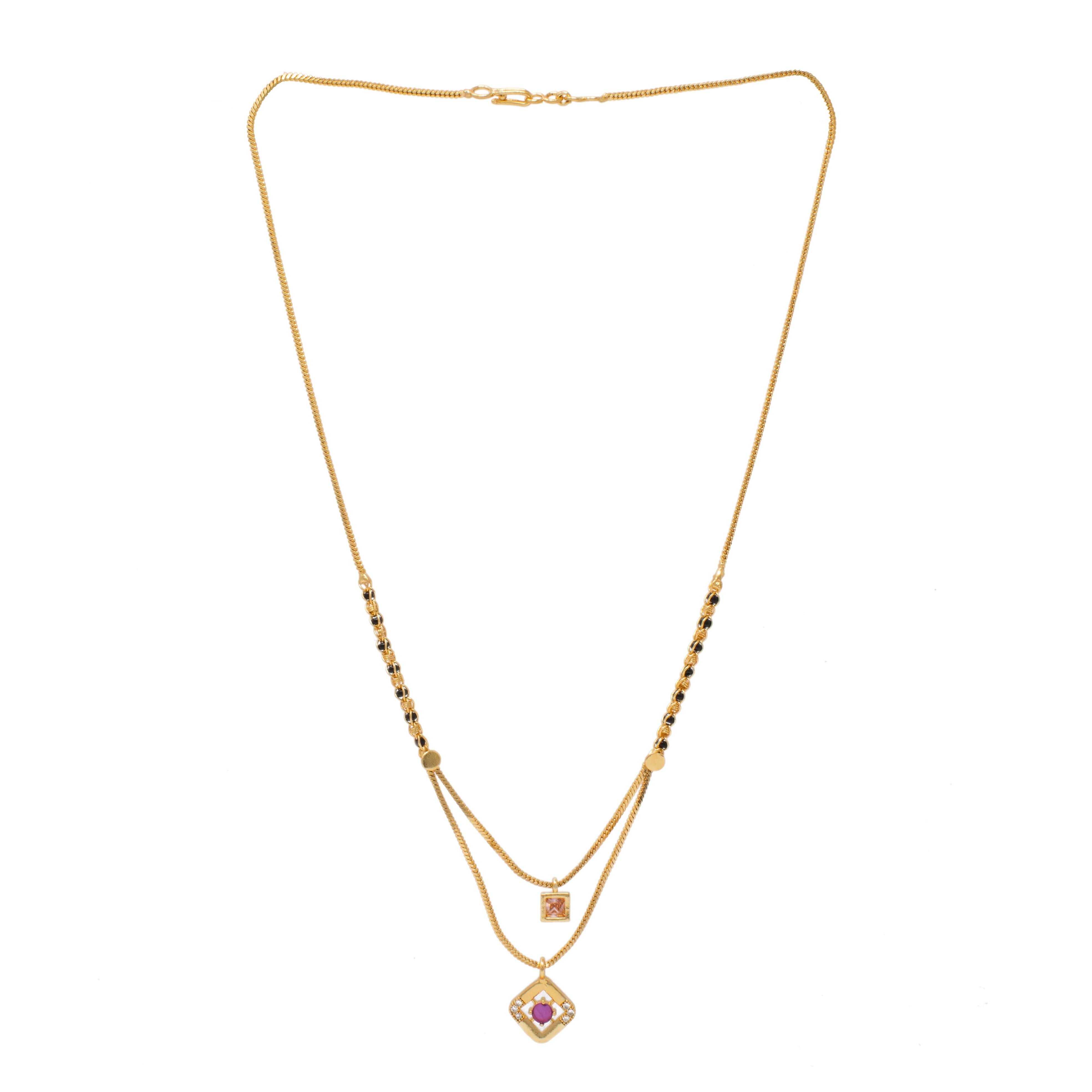 Eye catchy two step Mangalsutra with Pink Pendants