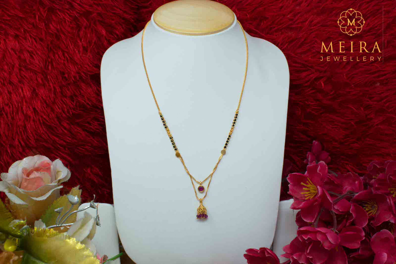 Stylish Gold Plated pink color Mangalsutra