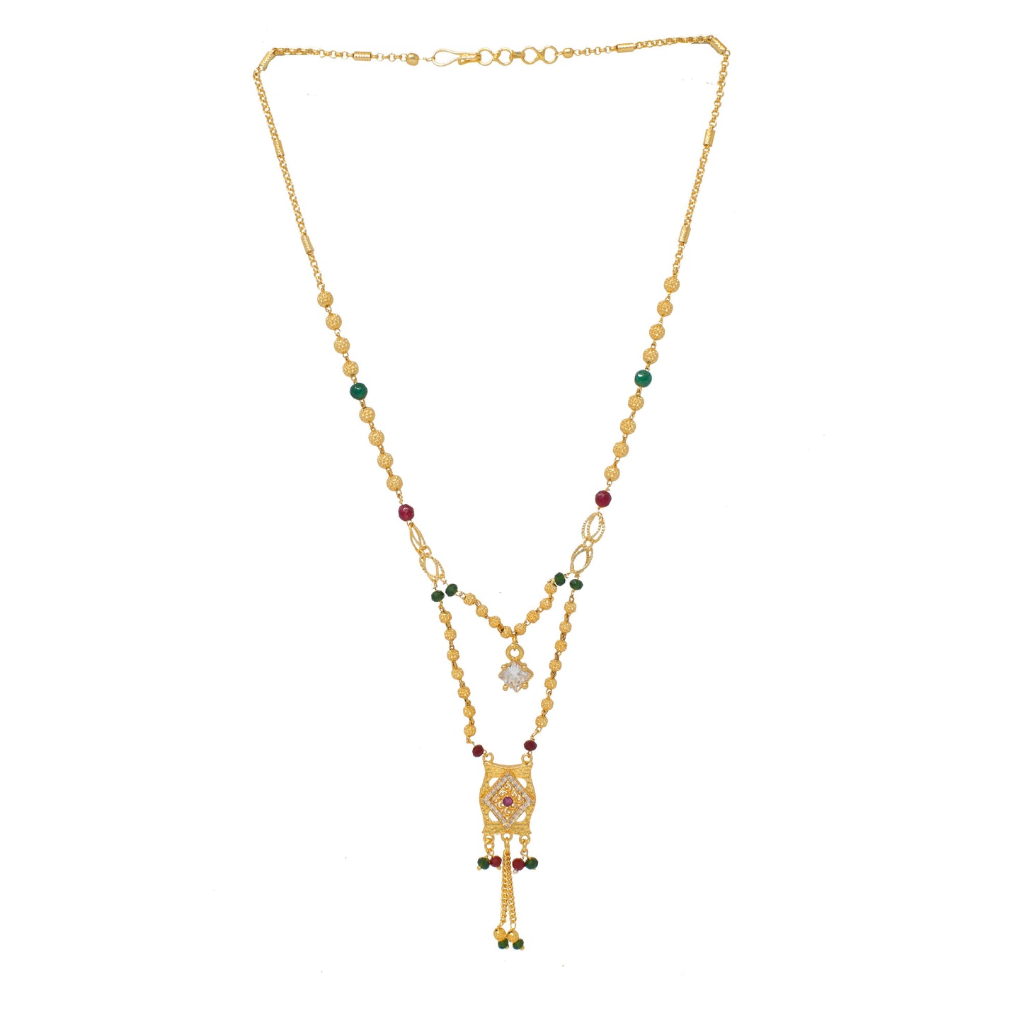 Trendy Gold Plated Dual Pendal With Stylish Chain Nekclace