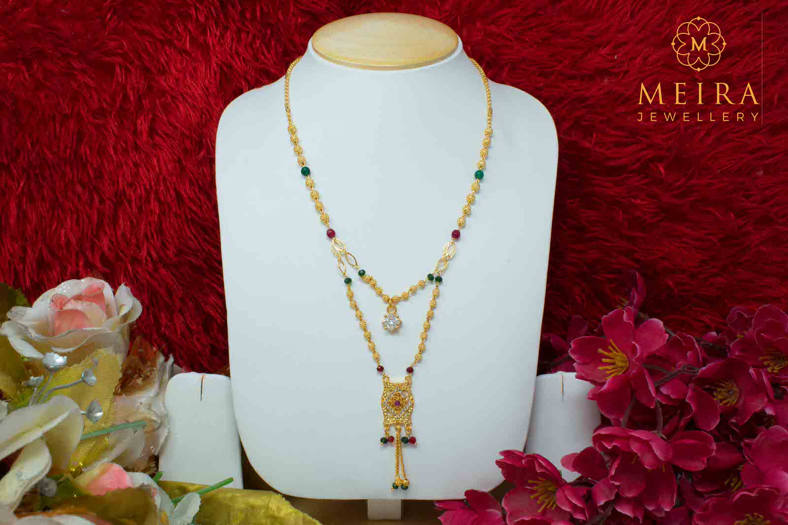 Trendy Gold Plated Dual Pendal With Stylish Chain Nekclace