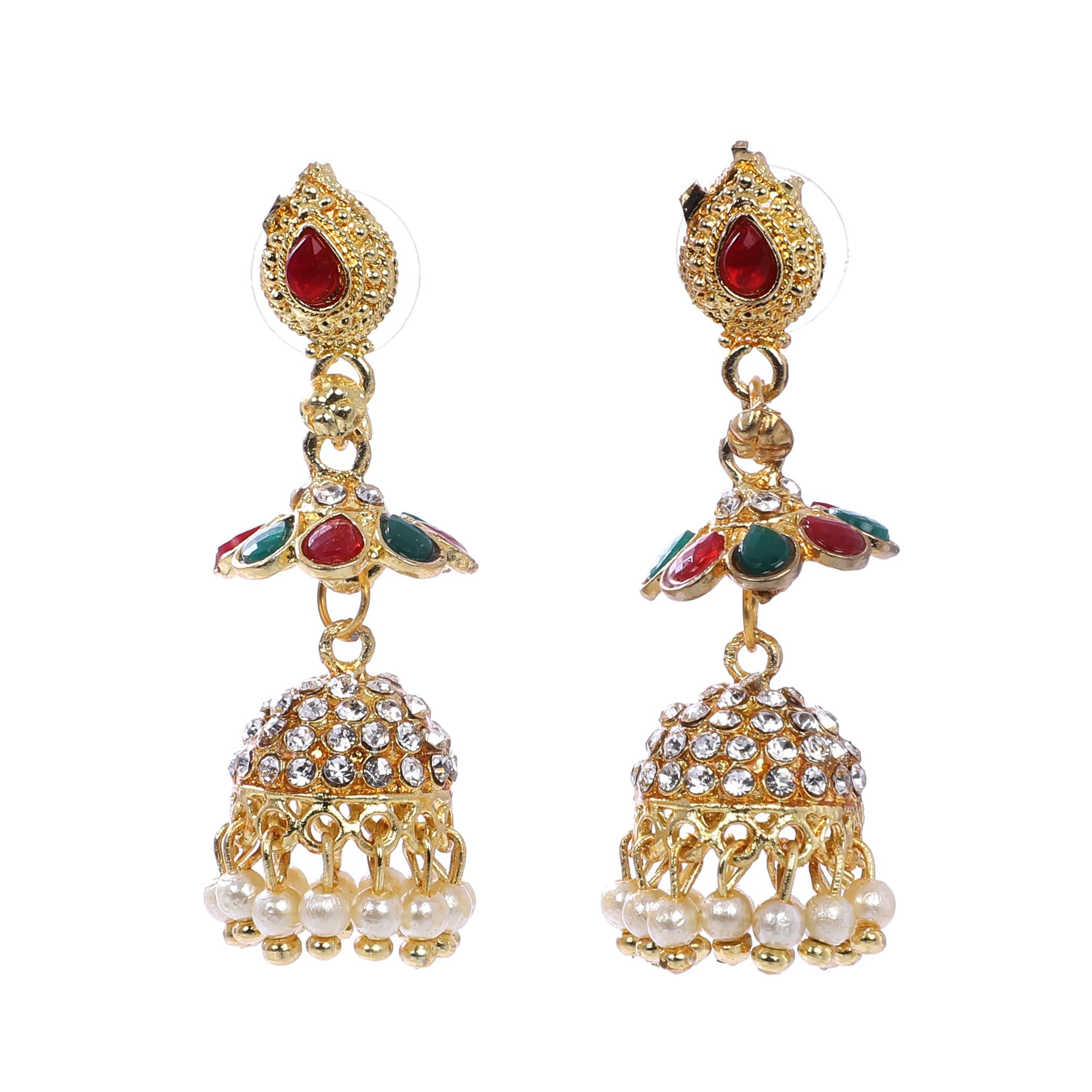 Indian Jewellery from Meira Jewellery:Earrings,Trendy Oxodised Pearl Full Stone design Jhumki