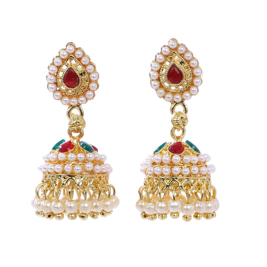 Indian Jewellery from Meira Jewellery:Earrings,Trendy Oxodised Pearl Red Green Chips design Jhumki