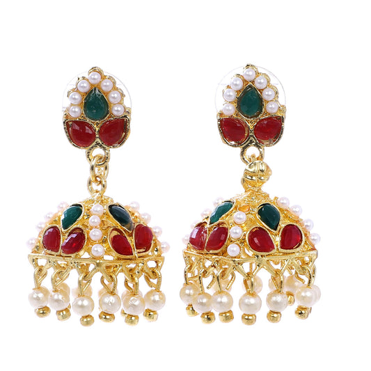 Indian Jewellery from Meira Jewellery:Earrings,Trendy Golden Pearl Leaf design Jhumki Style Earring