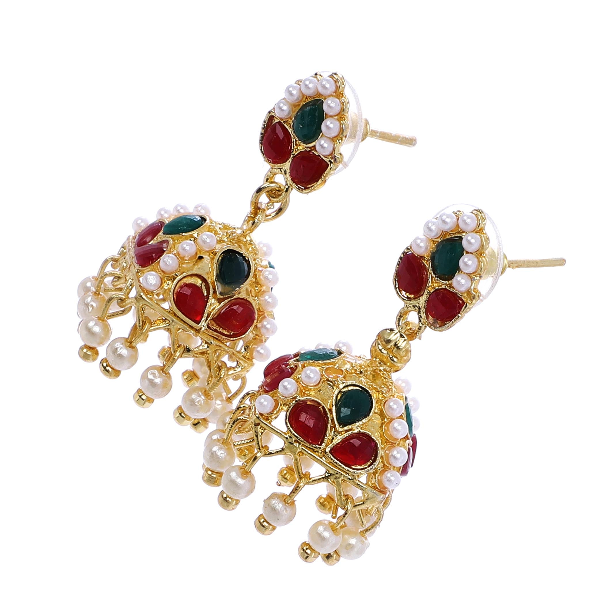 Indian Jewellery from Meira Jewellery:Earrings,Trendy Golden Pearl Leaf design Jhumki Style Earring