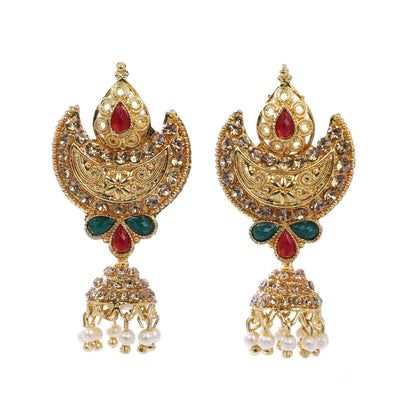 Indian Jewellery from Meira Jewellery:Earrings,Trendy Golden Pearl Moon Design LCD Stone Jhumki Style Earring