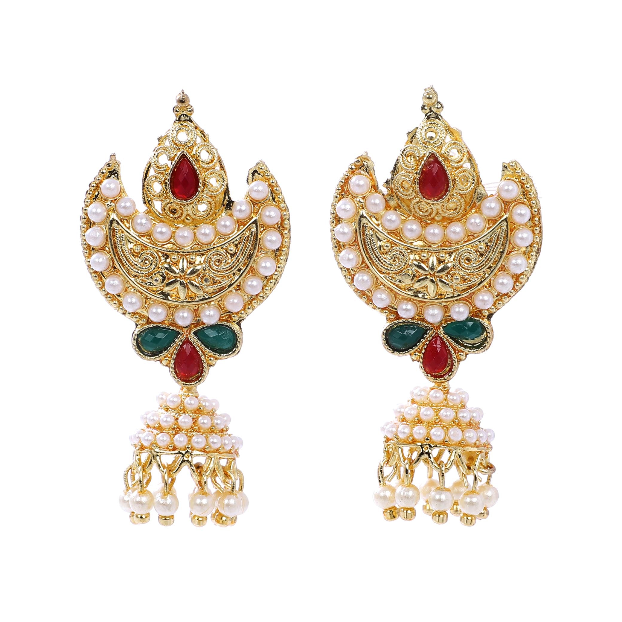 Indian Jewellery from Meira Jewellery:Earrings,Trendy Golden Pearl Moon Design Pearl Jhumki Style Earring