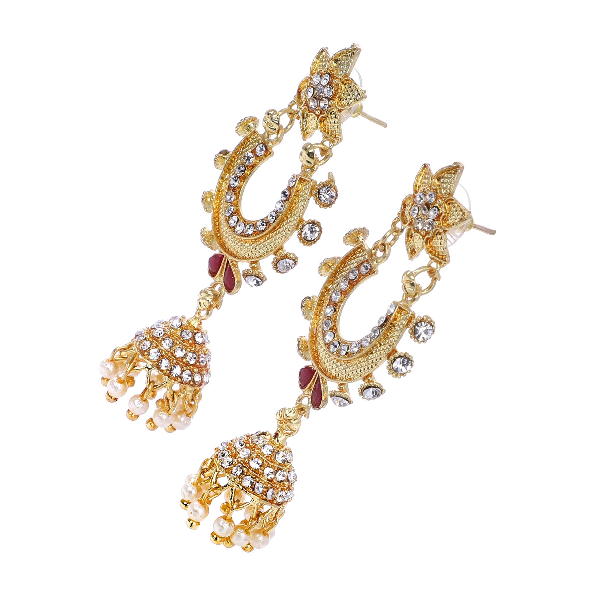Indian Jewellery from Meira Jewellery:Earrings,Trendy Golden Pearl Floral designJhumki Style Earring