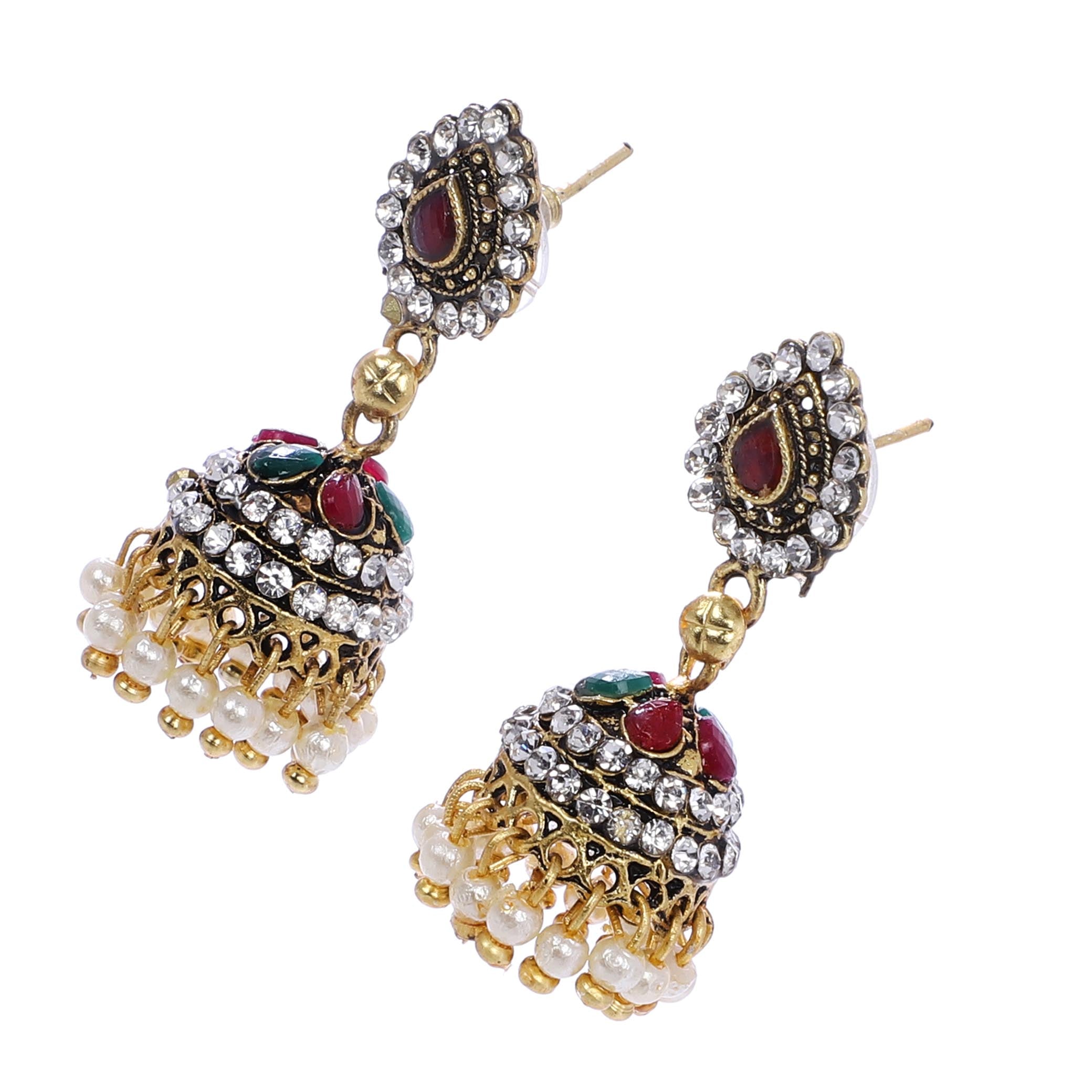 Indian Jewellery from Meira Jewellery:Earrings,Trendy Oxodised Pearl Tilak & Chips design Jhumki