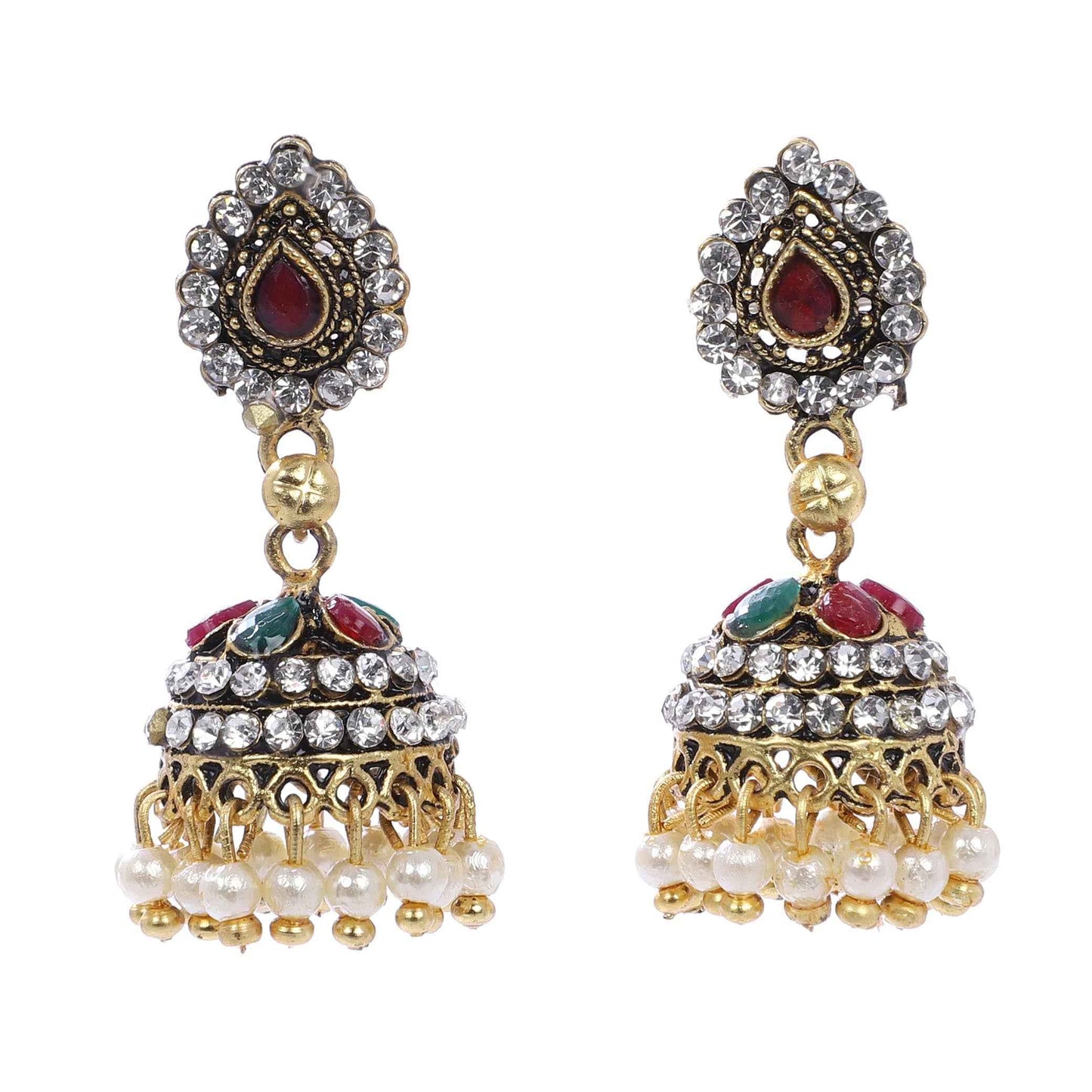 Indian Jewellery from Meira Jewellery:Earrings,Trendy Oxodised Pearl Tilak & Chips design Jhumki