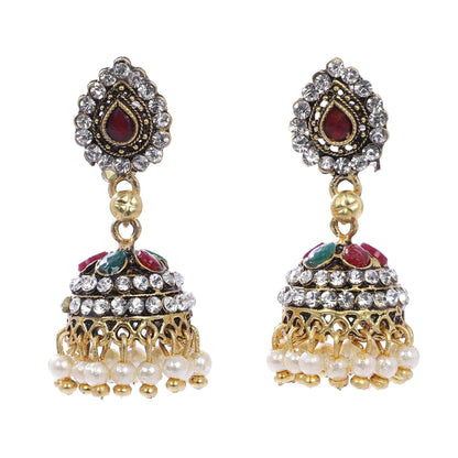 Indian Jewellery from Meira Jewellery:Earrings,Trendy Oxodised Pearl Tilak & Chips design Jhumki