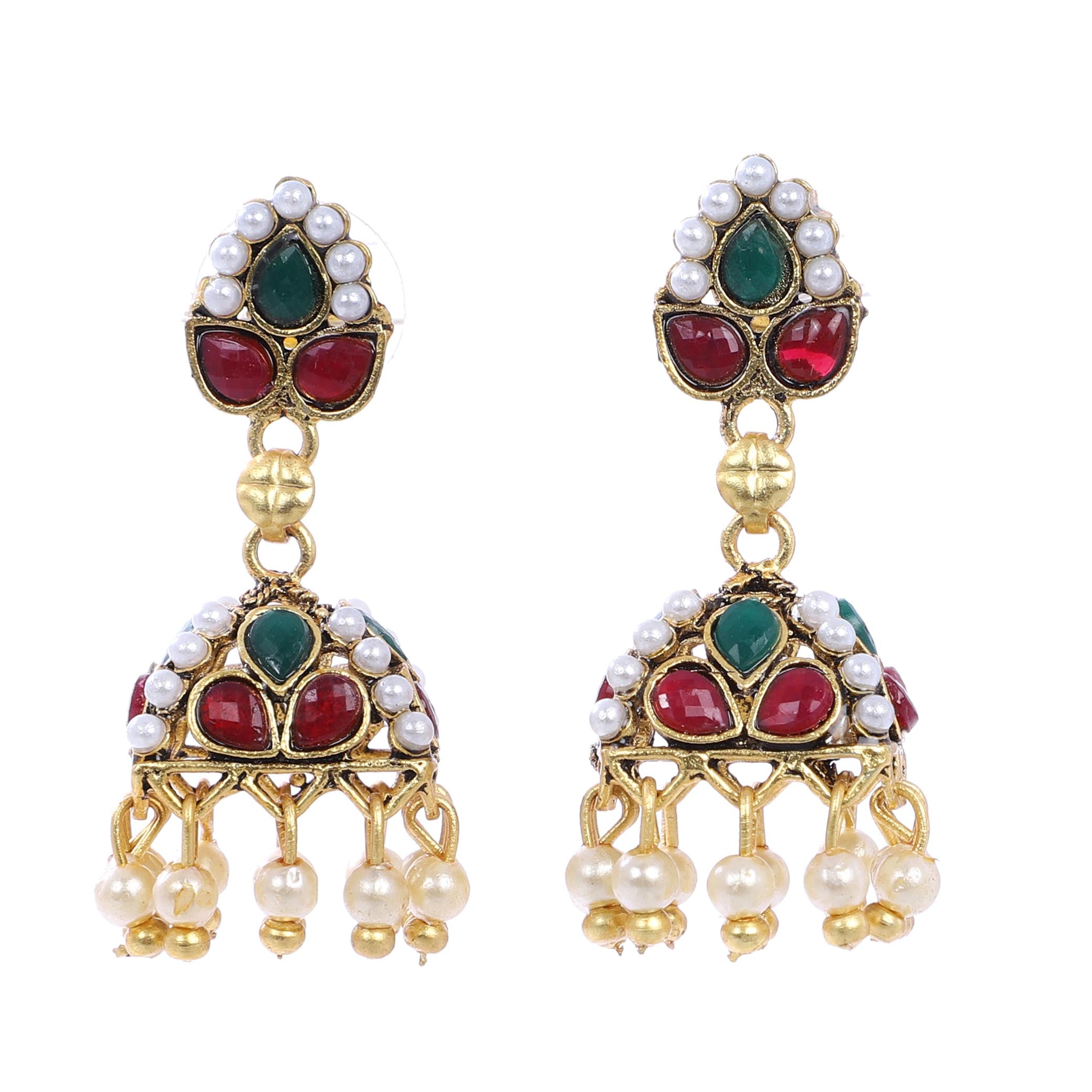 Indian Jewellery from Meira Jewellery:Earrings,Trendy Oxodised Pearl Leaf design Jhumki Style Earring