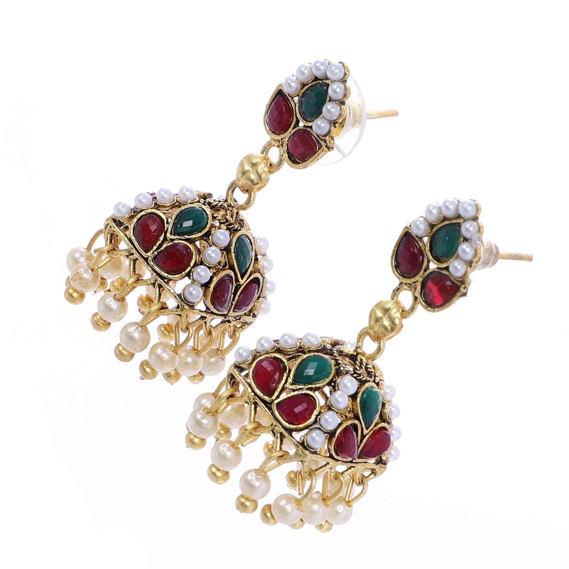 Indian Jewellery from Meira Jewellery:Earrings,Trendy Oxodised Pearl Leaf design Jhumki Style Earring