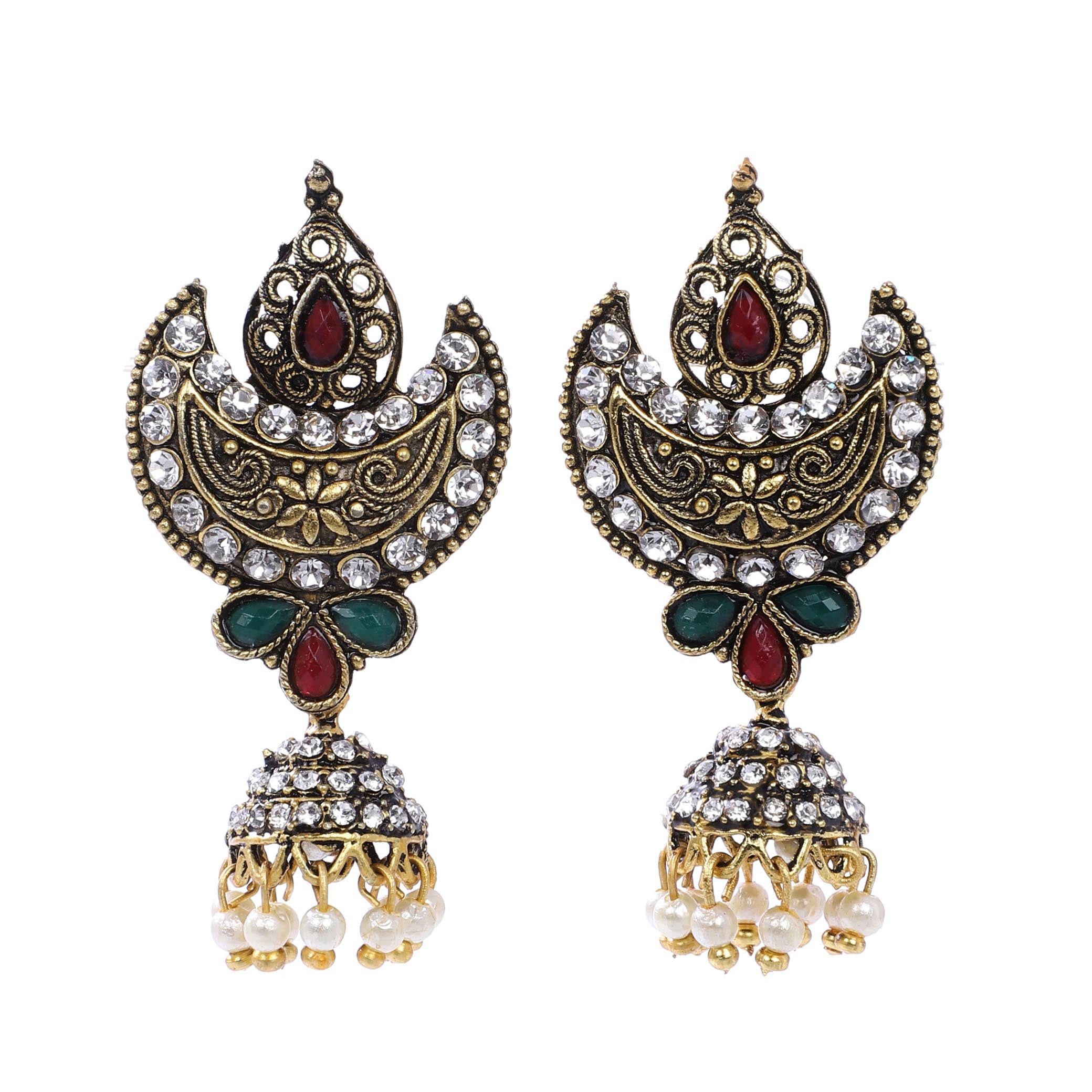 Indian Jewellery from Meira Jewellery:Earrings,Trendy Oxodised Pearl Moon Design Jhumki Style Earring