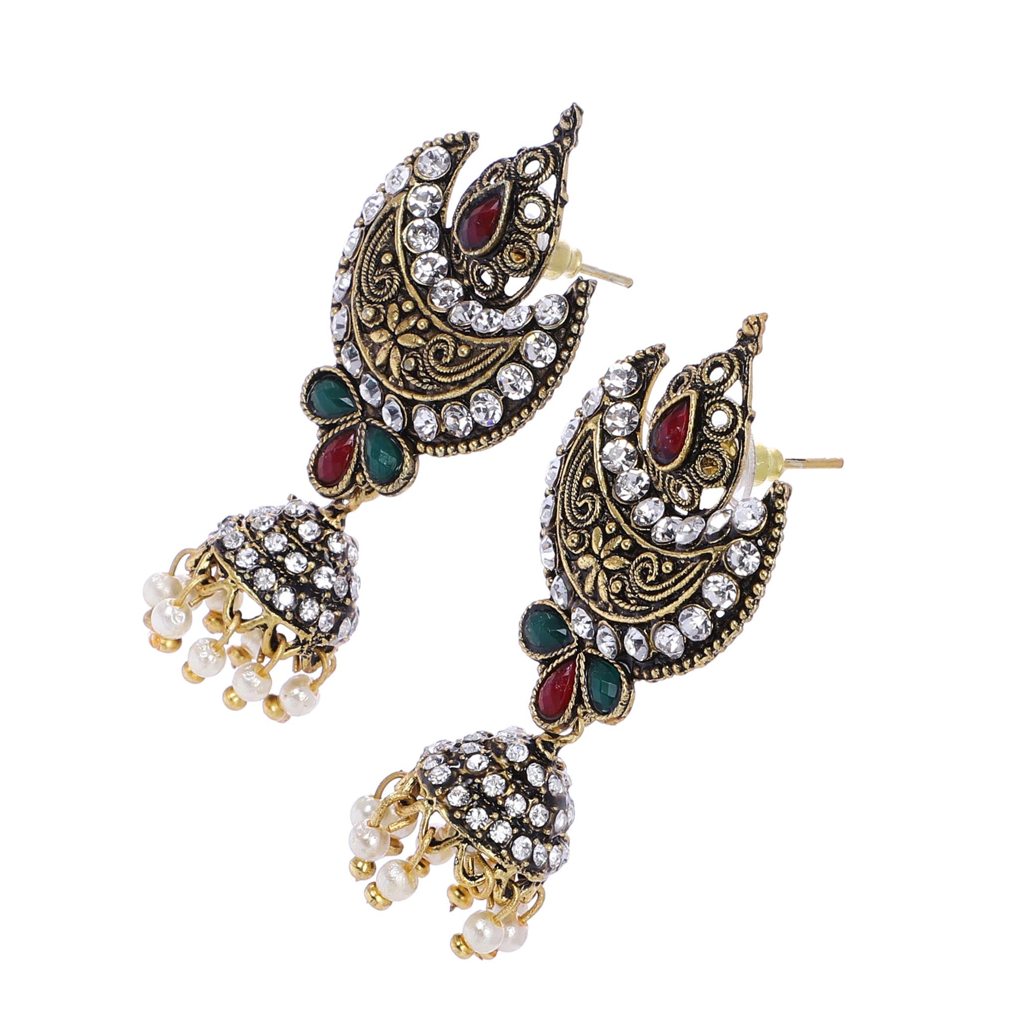 Indian Jewellery from Meira Jewellery:Earrings,Trendy Oxodised Pearl Moon Design Jhumki Style Earring