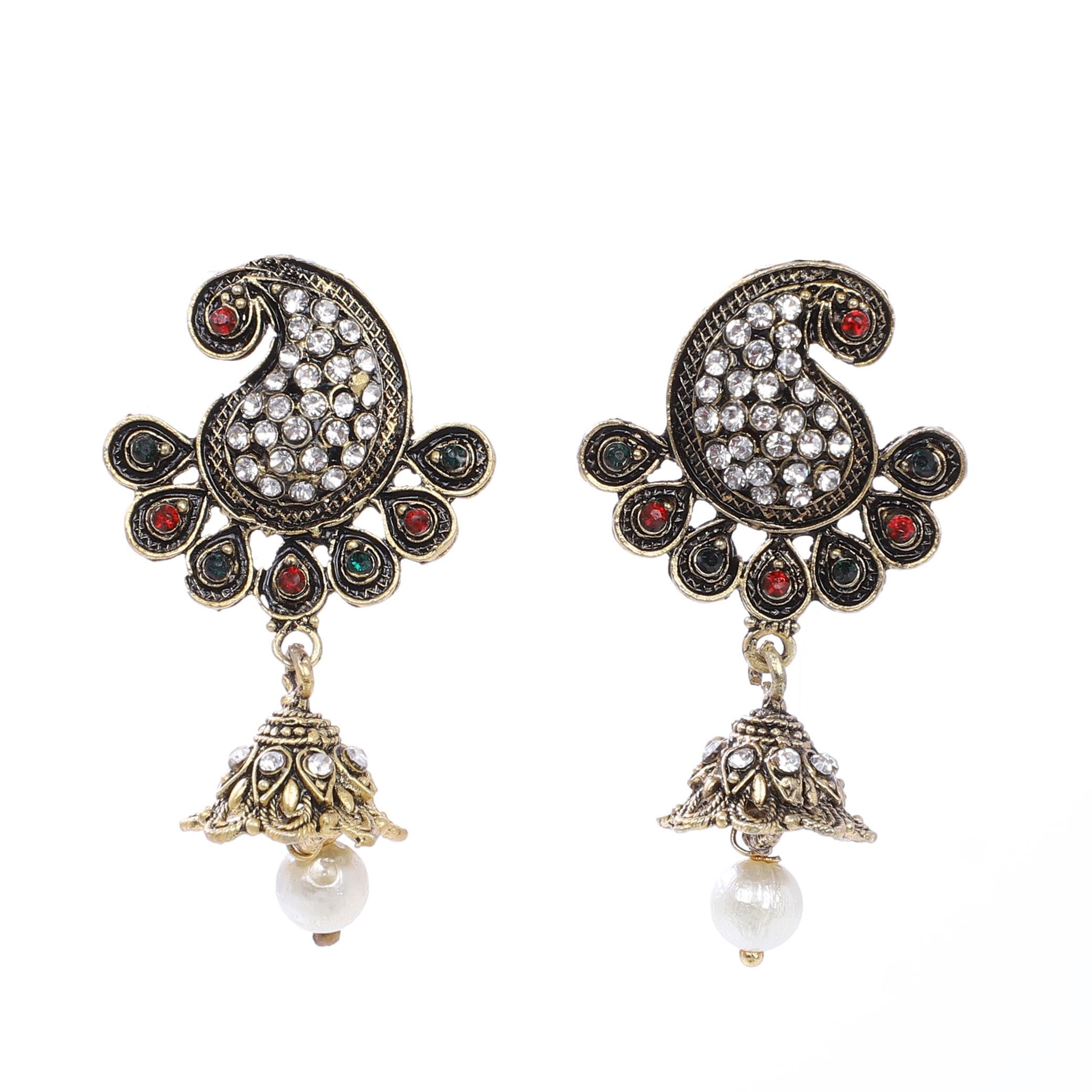 Indian Jewellery from Meira Jewellery:Earrings,Trendy Oxodised Pearl Peacock Design Jhumki Style Earring